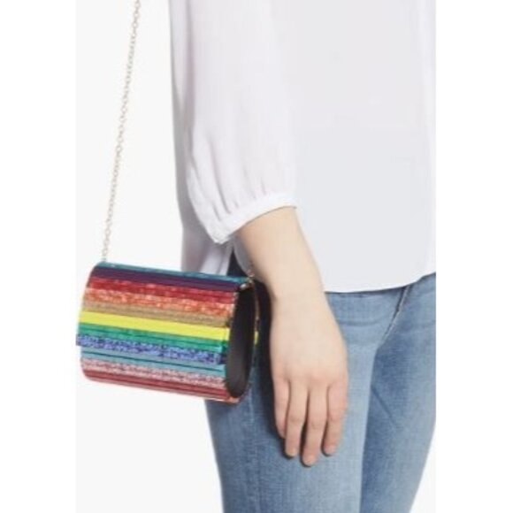 Kurt Geiger London Stripe Envelope Clutch Crossbody Snap Close Acrylic Purse - Picture 1 of 11